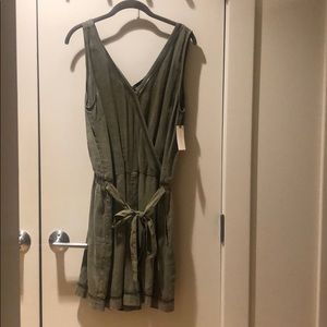 Anthropologie Khakhi-Green Belted Romper